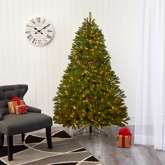 Nearly Natural Clear Prelit LED Green Holiday Spruce Christmas Tree, 6'