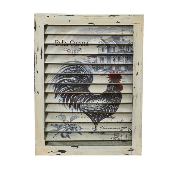 Nearly Natural Cream 17" Wood Rooster Window Shutter Wall Decoration
