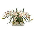 thumbnail image 1 of Nearly Natural Cymbidium Artificial Flower Arrangement in White Vase, 1 of 2