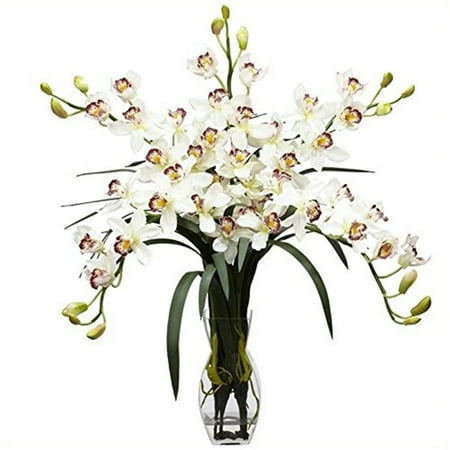 Nearly Natural Cymbidium Orchid Silk Flower Arrangement, White