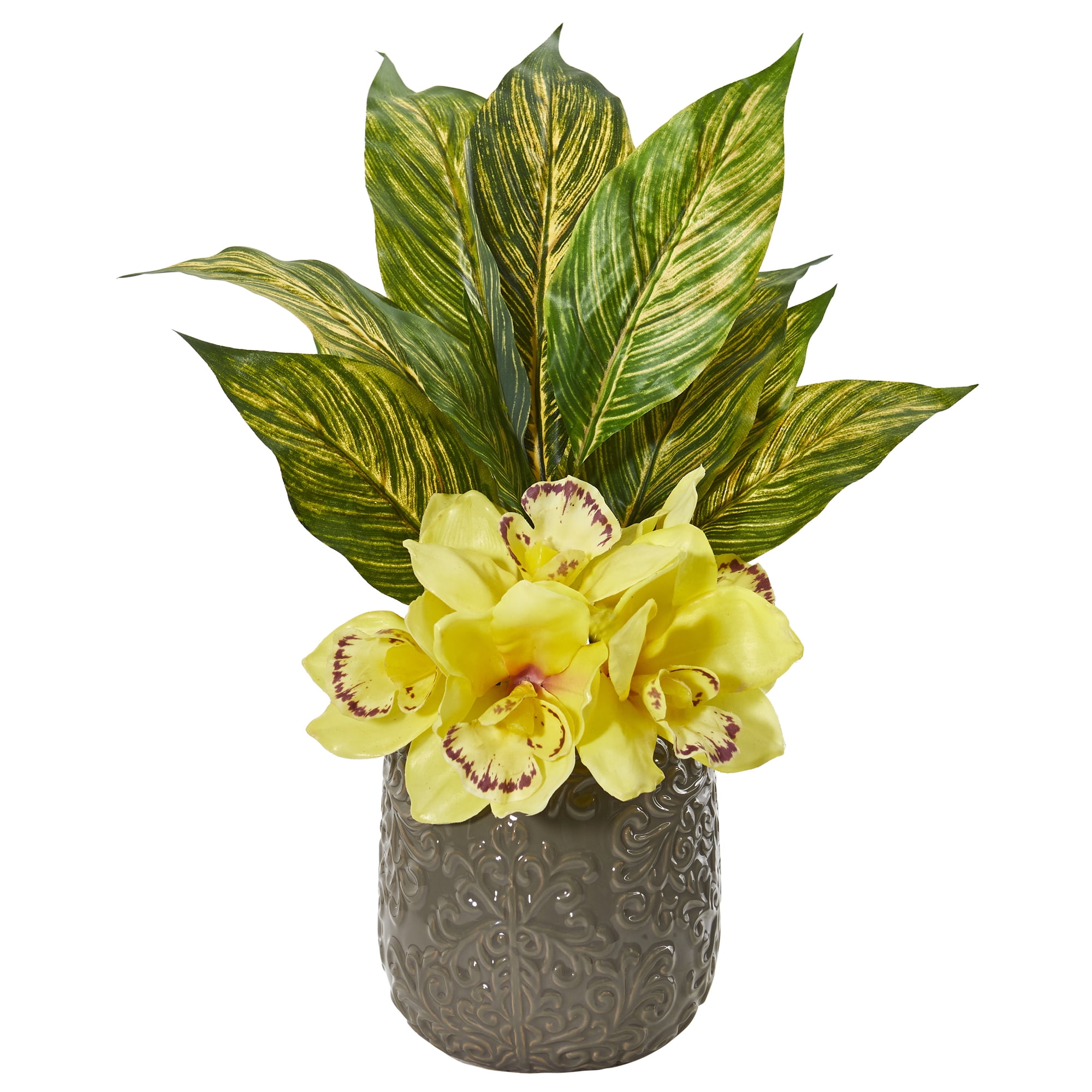 Nearly Natural Cymbidium Orchid and Musa Leaf Artificial Arrangement