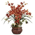 thumbnail image 1 of Nearly Natural Cymbidium with Decorative Vase Silk Flower Arrangement, Burgundy, 1 of 6