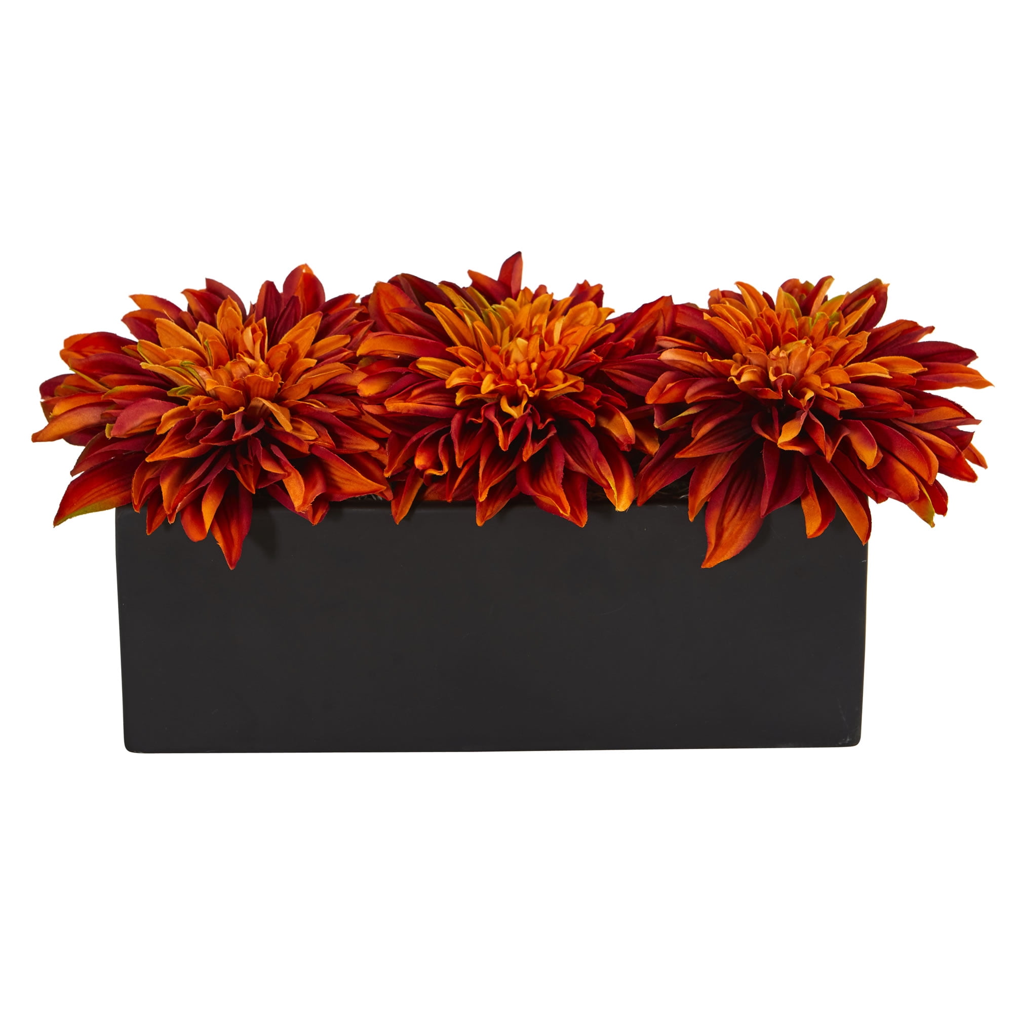 Nearly Natural Dahlia Artificial Arrangement in Black Planter, Orange