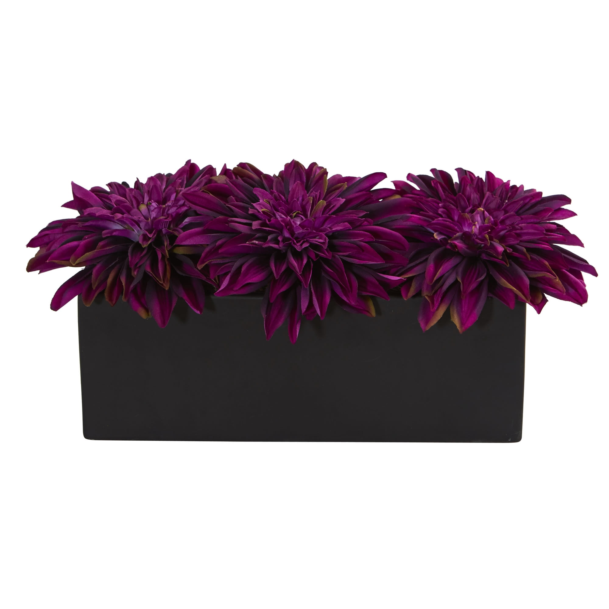 Nearly Natural Dahlia Artificial Arrangement in Black Planter, Purple