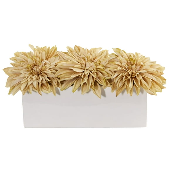 Nearly Natural Dahlia Artificial Arrangement in White Planter
