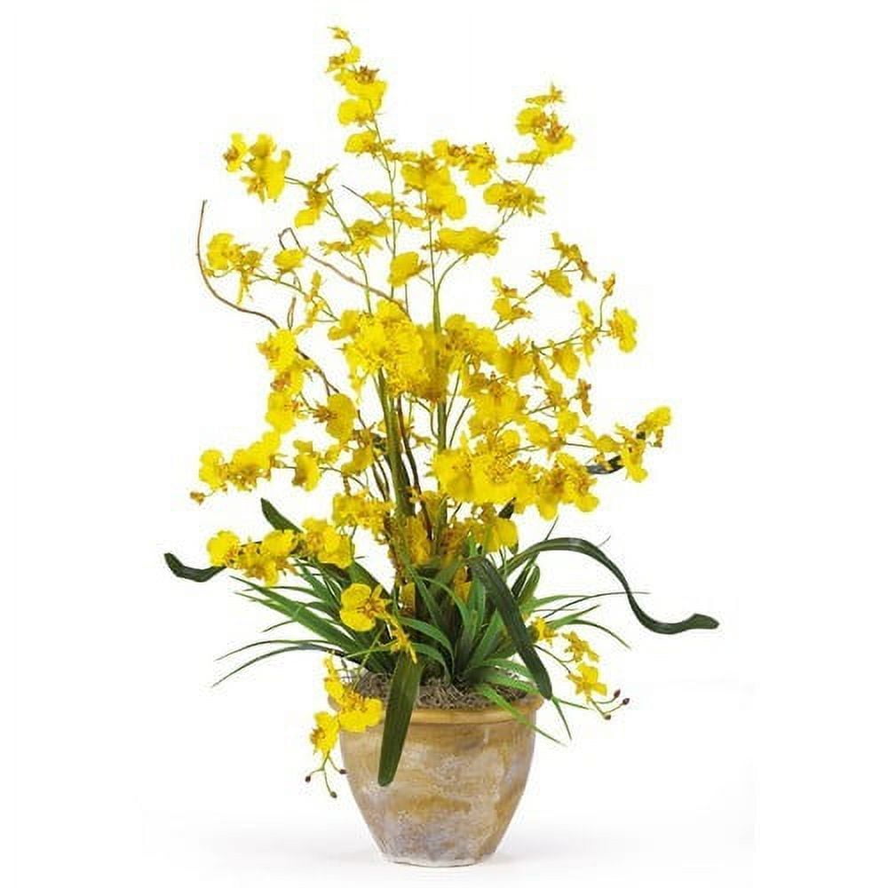 26" Yellow Silk Dancing Lady Orchid Arrangement in Ceramic Pot