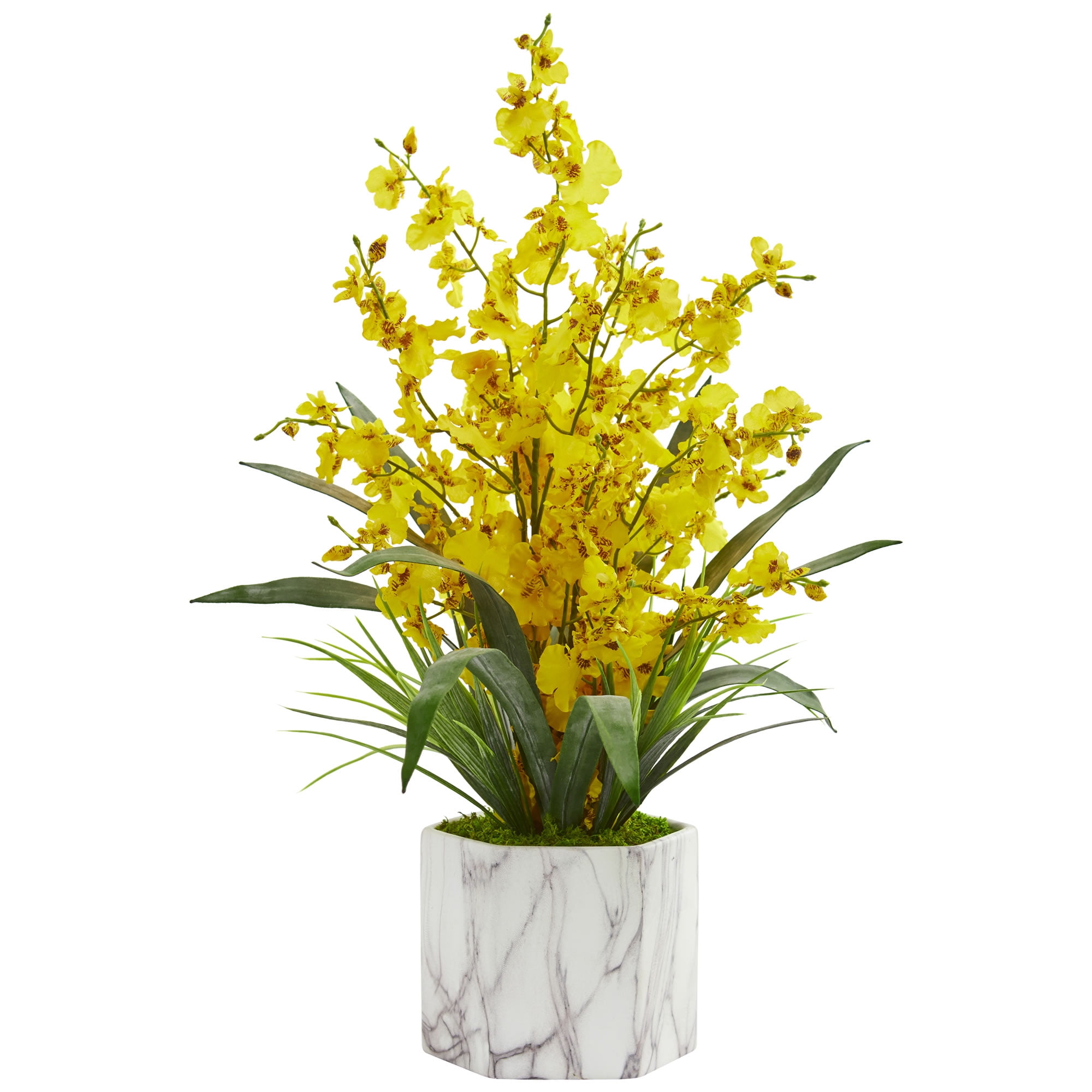 Nearly Natural Dancing Lady Orchid Artificial Arrangement in Marble Finished Vase