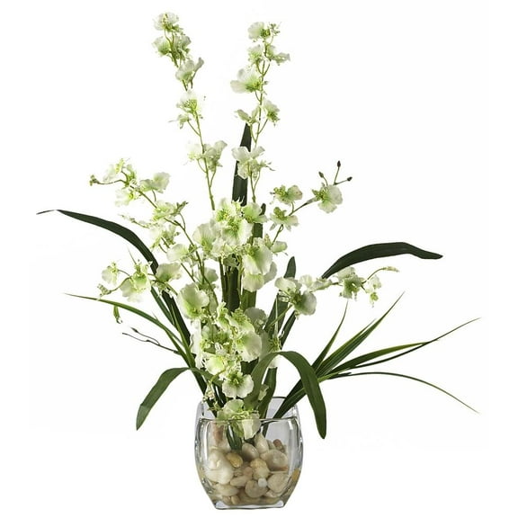 Nearly Natural Dancing Lady Orchid Liquid Illusion Artificial Flower Arrangement, Green