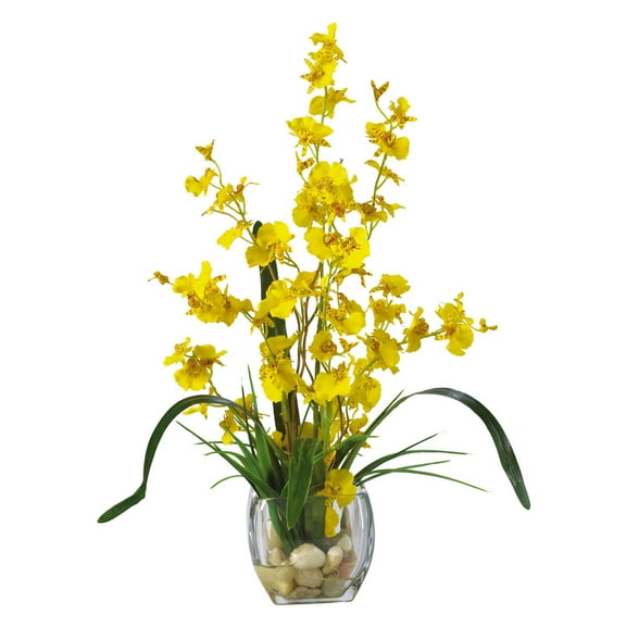 Nearly Natural Dancing Lady Orchid Liquid Illusion Artificial Flower Arrangement, Yellow