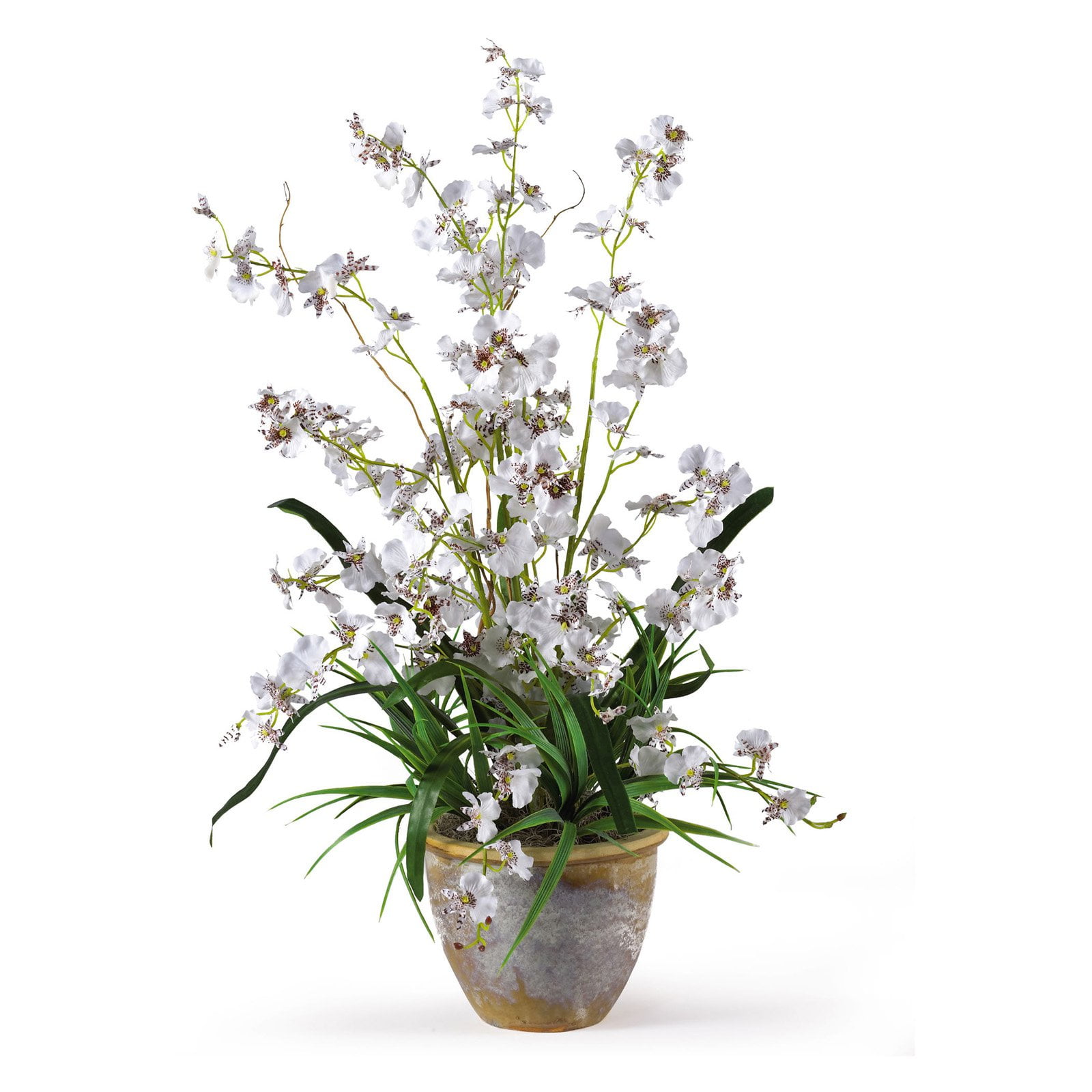 White Silk Orchid Arrangement with Ceramic Pot, 26-inch