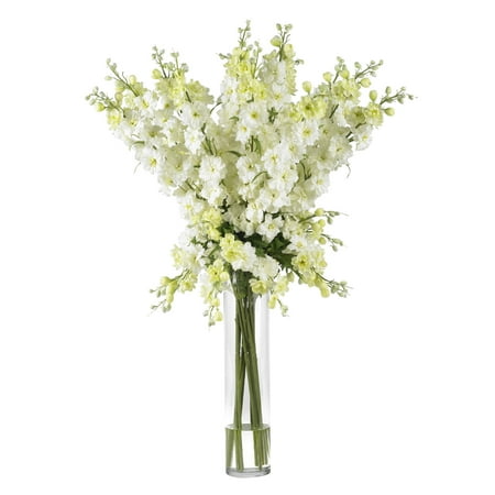 Nearly Natural Delphinium Silk Flower Arrangement, White