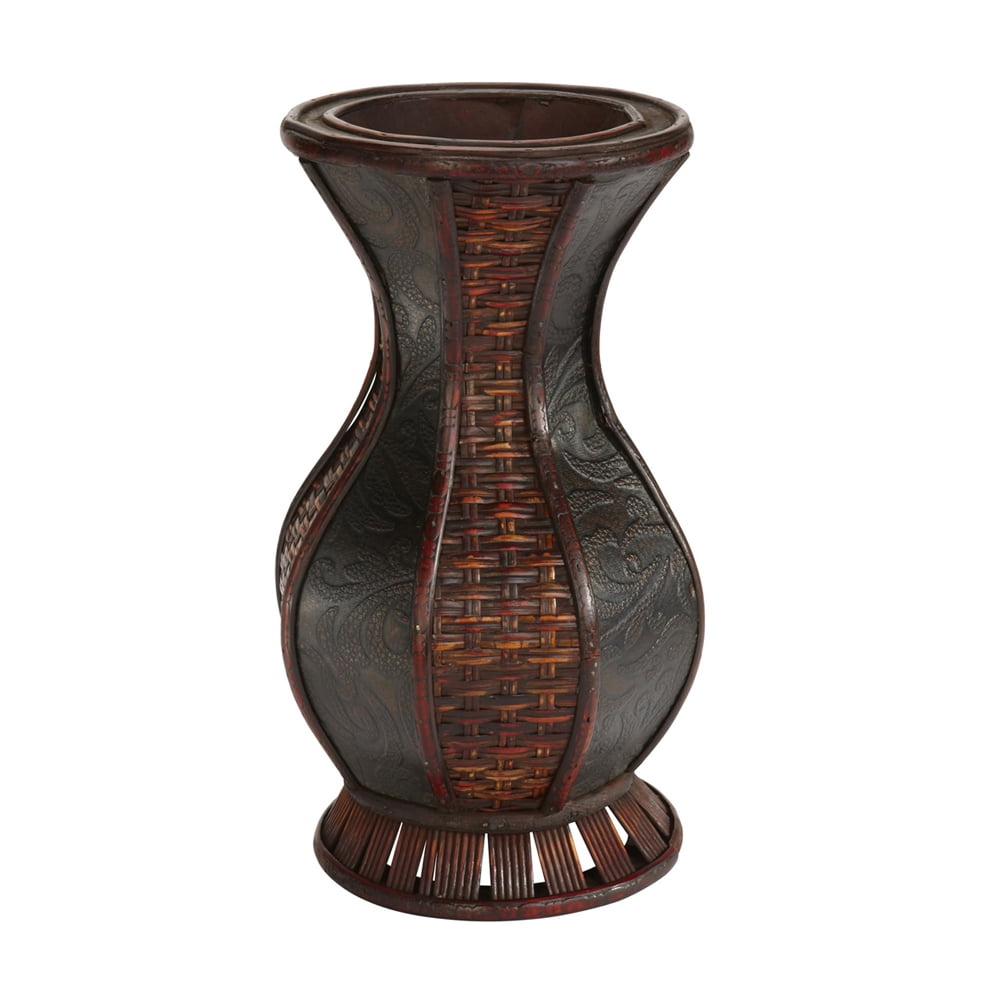Hourglass Shaped Dark Brown and Burgundy Wood Urn