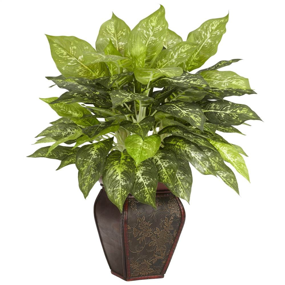 23-Inch Green Dieffenbachia Silk Plant with Decorative Vase