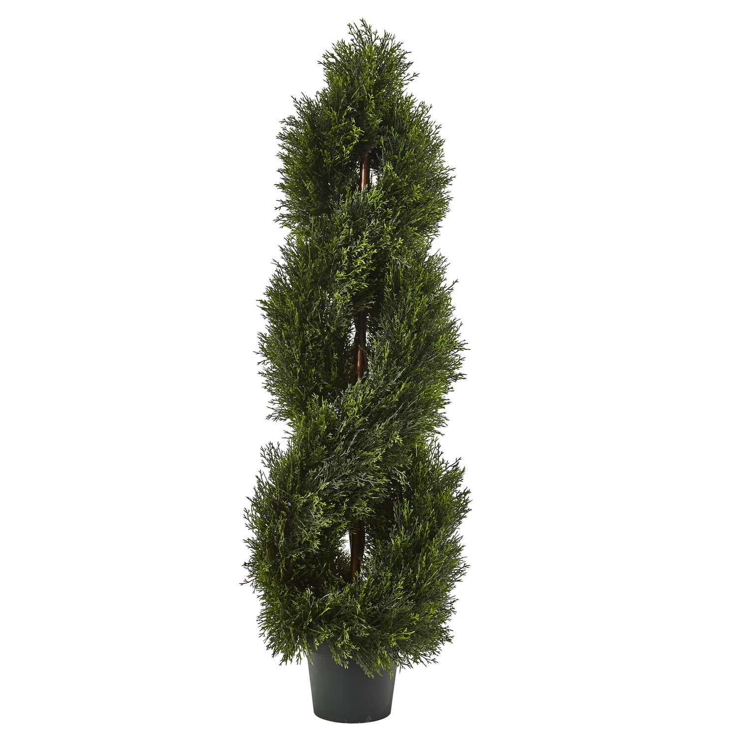 4-Foot Green Faux Cypress Spiral Topiary in Black Pot