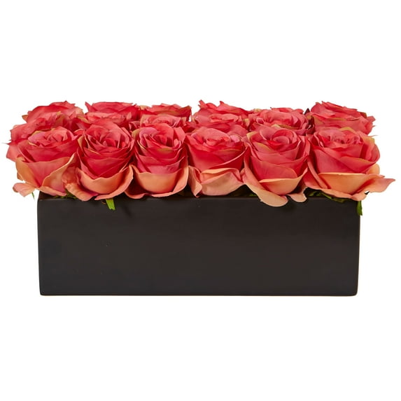 Nearly Natural Dozen Silk Roses in Rectangular Planter