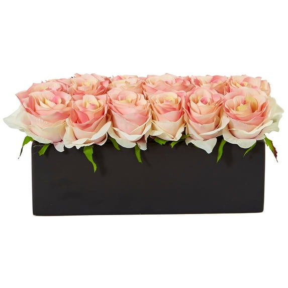 Nearly Natural Dozen Silk Roses in Rectangular Planter