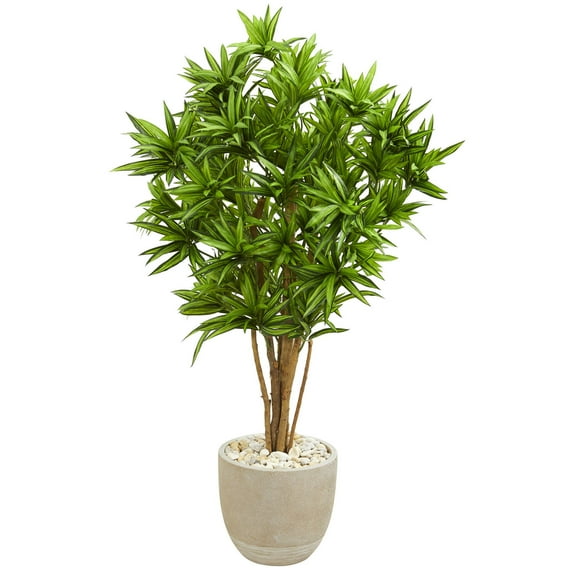 Nearly Natural Dracaena Artificial Tree in Sandstone Planter