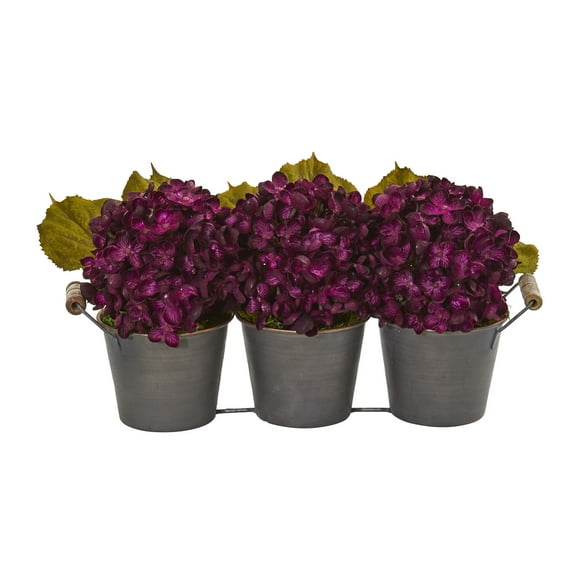 Nearly Natural Fall Hydrangea Artificial Arrangement in Metal Planter