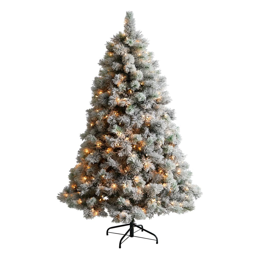 6-ft White Flocked Pine Artificial Christmas Tree with Cool White Lights