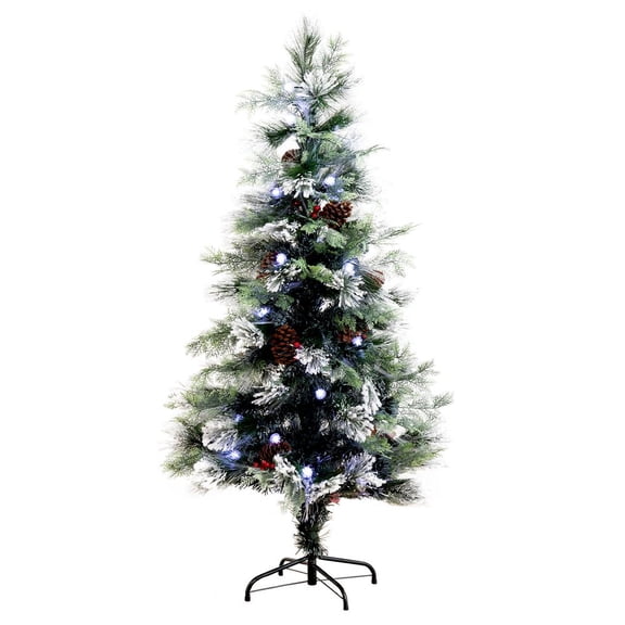 Nearly Natural Flocked Pre-Lit Fiber Optic Artificial Pinecone and Berries Christmas Tree