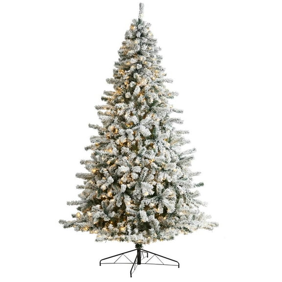 Nearly Natural Flocked Rock Springs Spruce Christmas Tree with 800 LED Lights