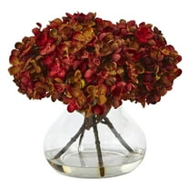 Nearly Natural Silk Hydrangea Flower with Vase in Rust