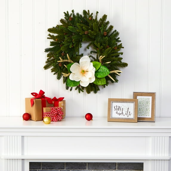 Nearly Natural Floral Plastic Wreath, 22.00" (Assorted Colors)