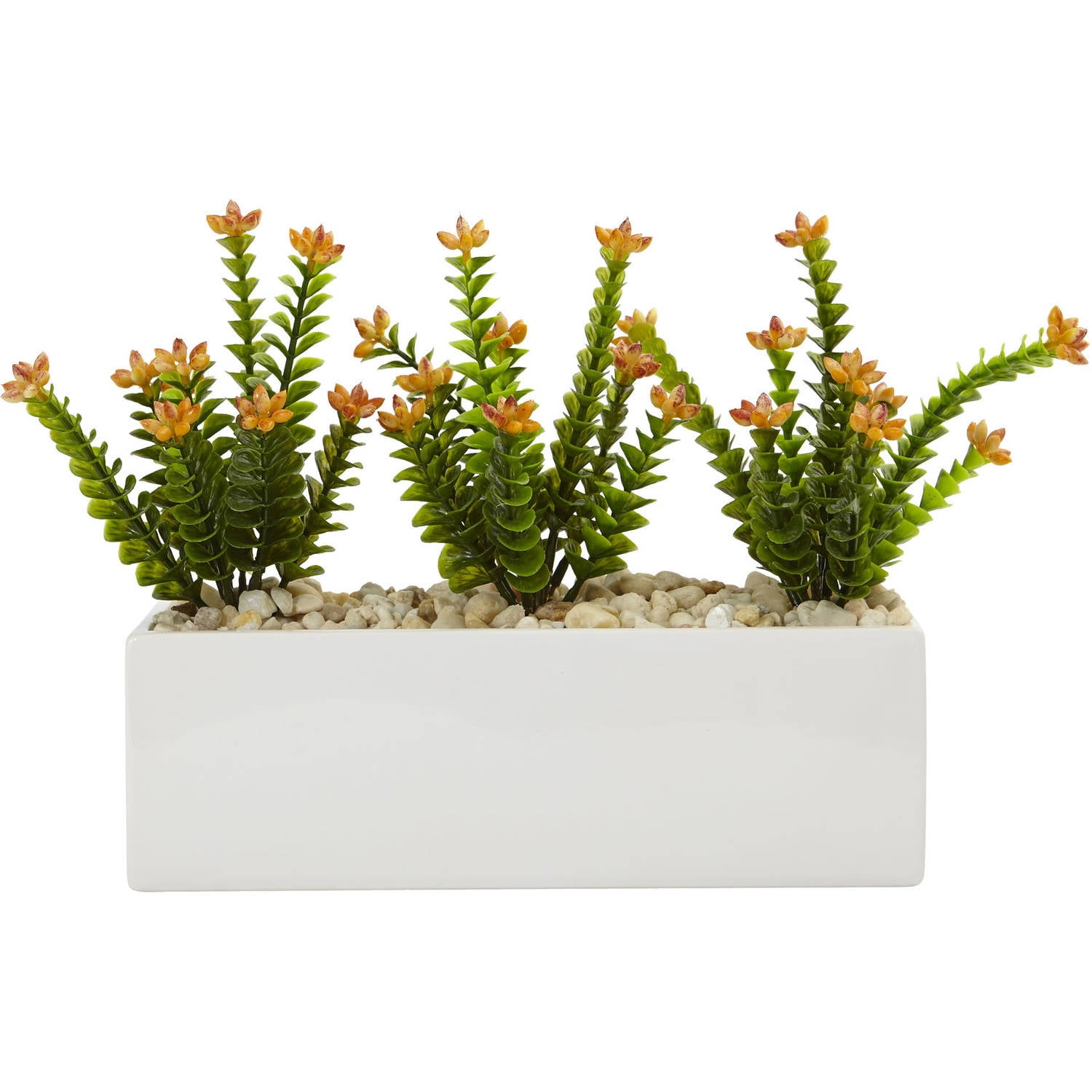 10'' Green and Orange Silk Succulent in Ceramic Planter