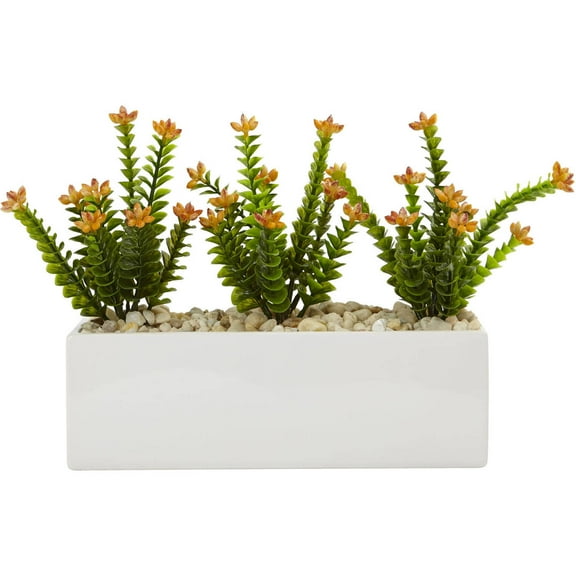 Nearly Natural Flowering Sedum in Rectangular Planter