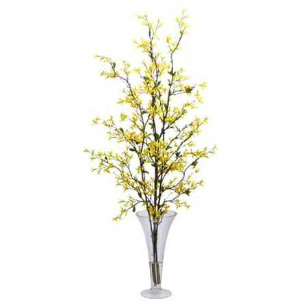 Nearly Natural Forsythia with Vase Silk Flower Arrangement