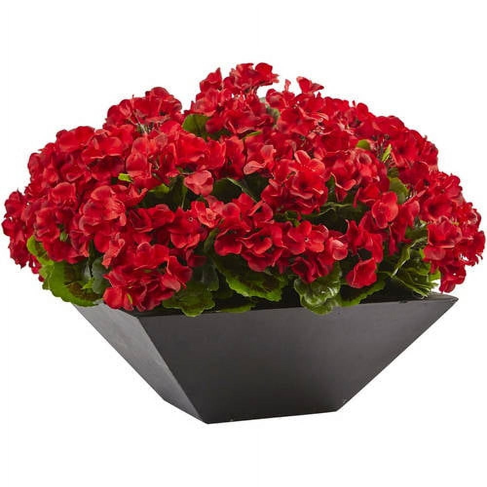 Lush Summer Geranium 16" UV-Resistant Potted Plant with Matte Black Planter