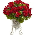 thumbnail image 1 of Nearly Natural Geranium Artificial Flowers with Metal Planter, Red, 1 of 4
