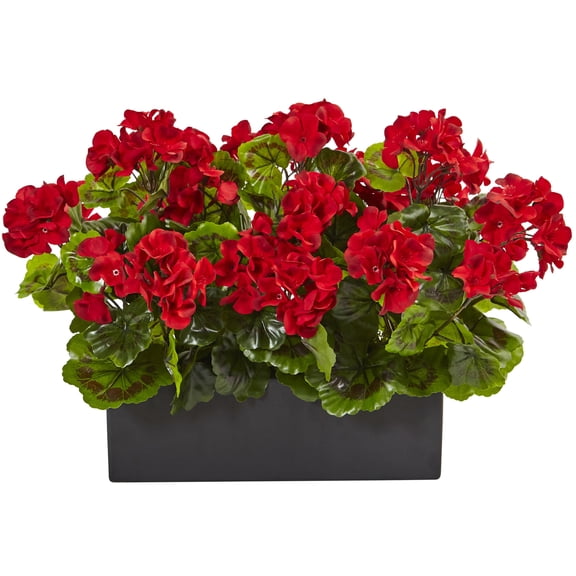 Nearly Natural Geranium Silk Plant in Rectangular Planter, UV Resistant (Indoor/Outdoor)