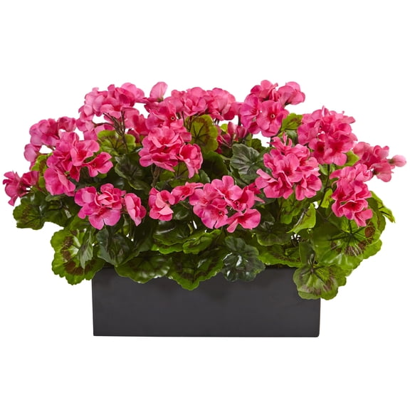Nearly Natural Geranium Silk Plant in Rectangular Planter, UV Resistant (Indoor/Outdoor)