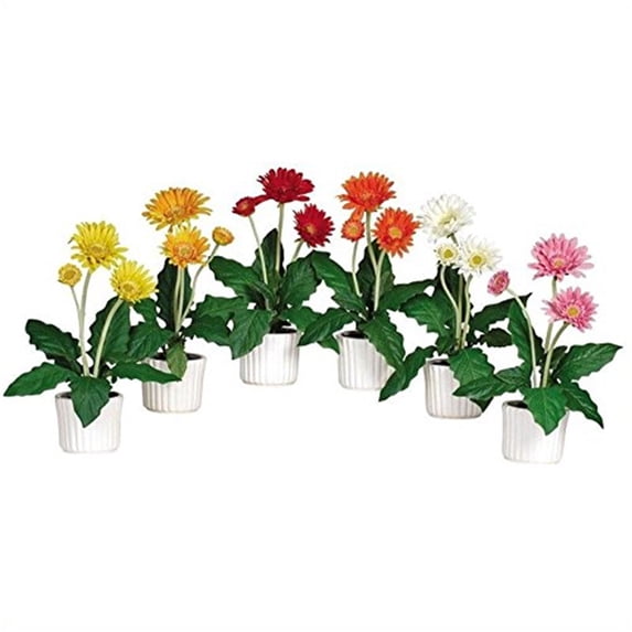 Nearly Natural Gerber Daisy w/White Vase (Set of 6)