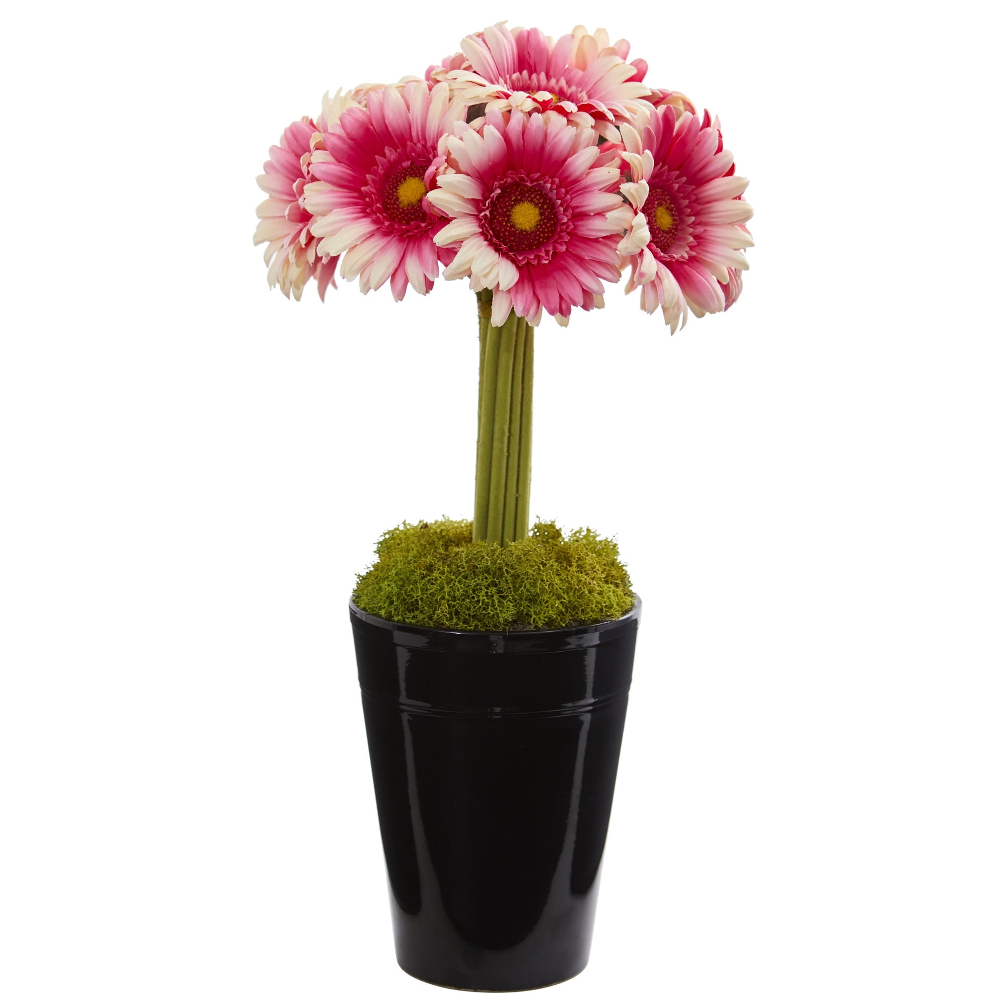 Nearly Natural Gerbera Daisy Artificial Arrangement in Black Vase, Light Pink