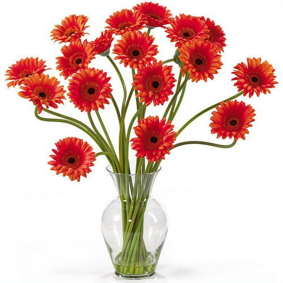 Nearly Natural Gerbera Daisy Liquid Illusion Silk Flower Arrangement, Orange