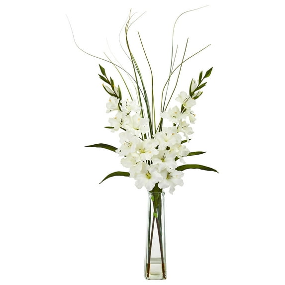 Nearly Natural Gladiola Artificial Flower Arrangement, White