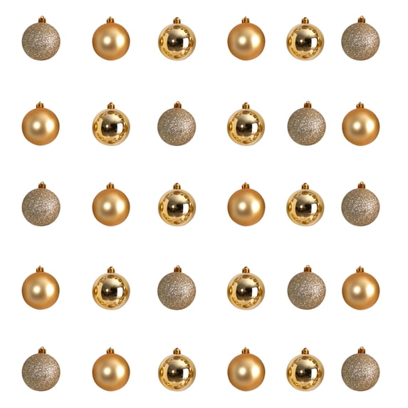 Nearly Natural Gold Plastic Holiday Christmas 2.5" Shatterproof Ornament Set, 30 Count