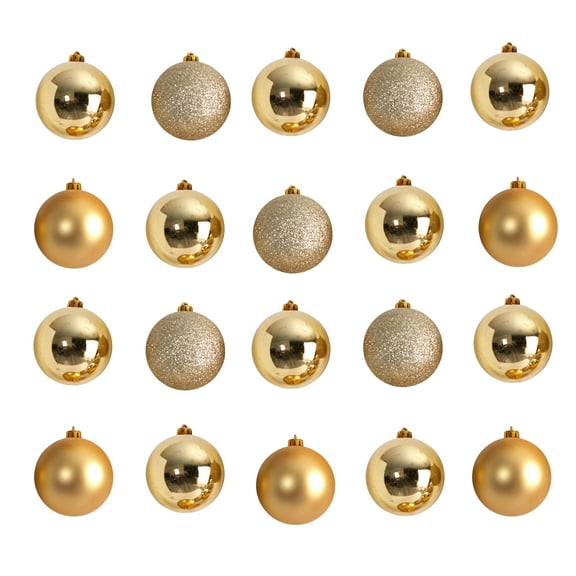 Nearly Natural Gold Plastic Holiday Christmas 3" Shatterproof Ornament Set, 20 Count