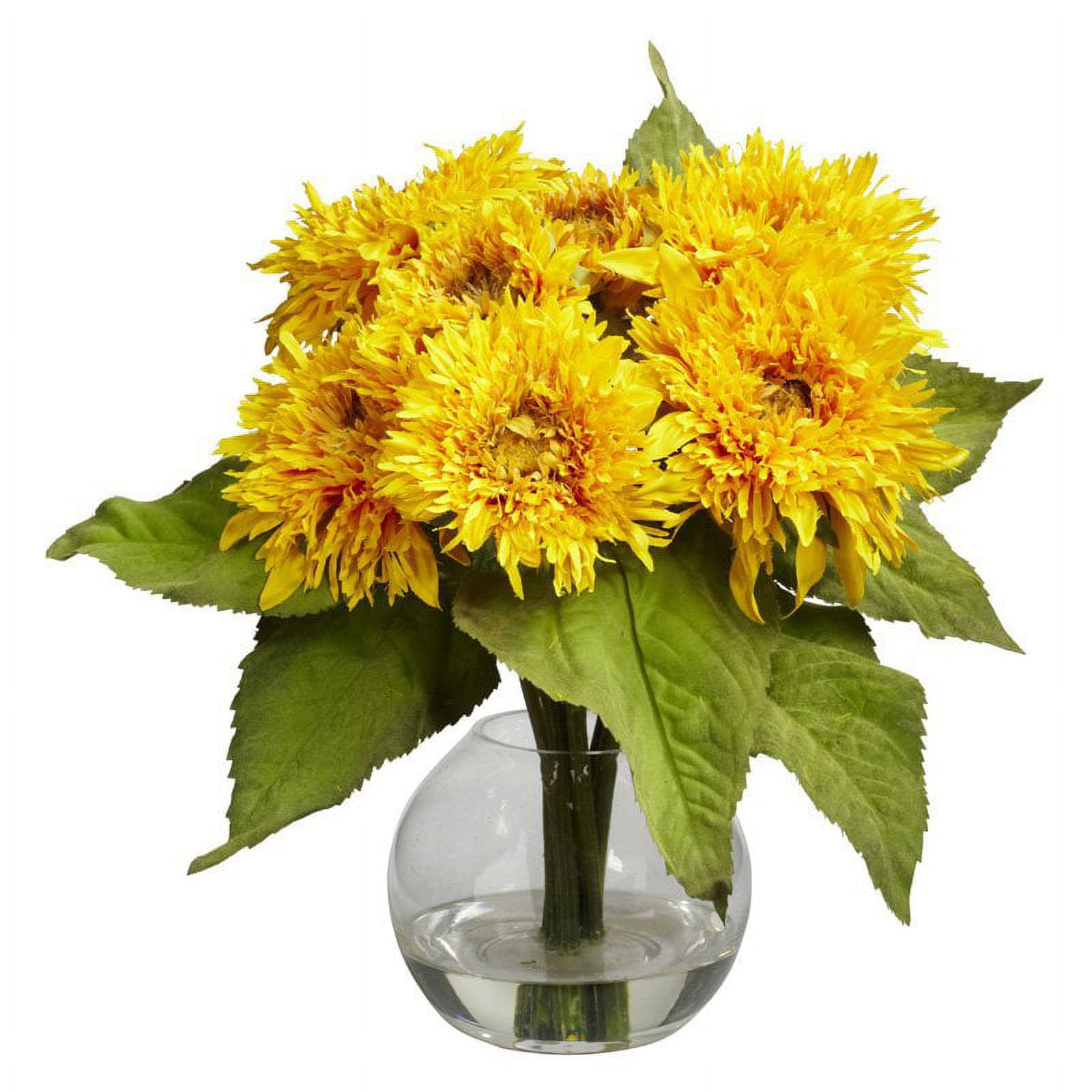 Sunny Golden Sunflower Bouquet in Glass Vase - 13" Yellow