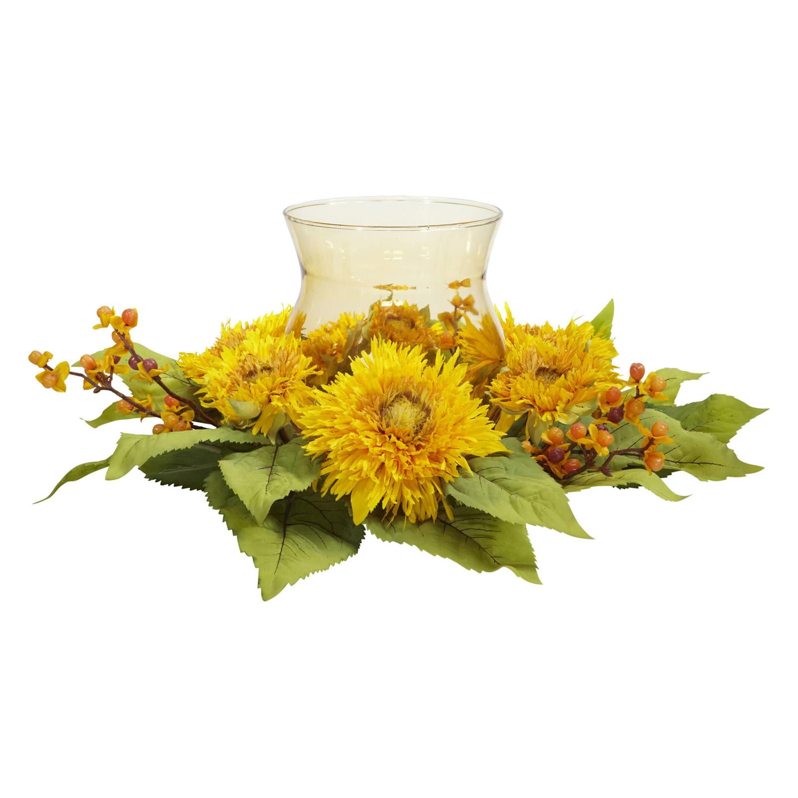 Sunflower Glow 12" Outdoor Glass Tabletop Candleholder