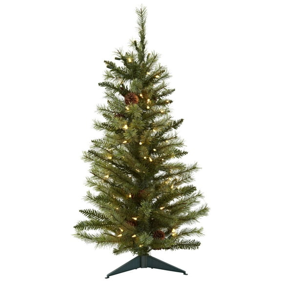 Nearly Natural Green 3' Christmas Tree with Pine Cones & Clear Lights