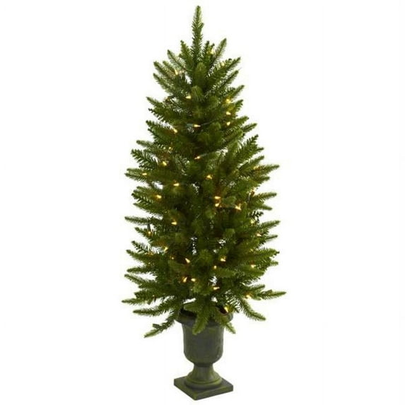Nearly Natural Green 4' Pre-Lit Christmas Tree with Clear Lights in Urn
