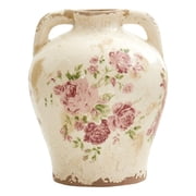 Nearly Natural Green 8" Traditional Tuscan Ceramic Floral Print Vase