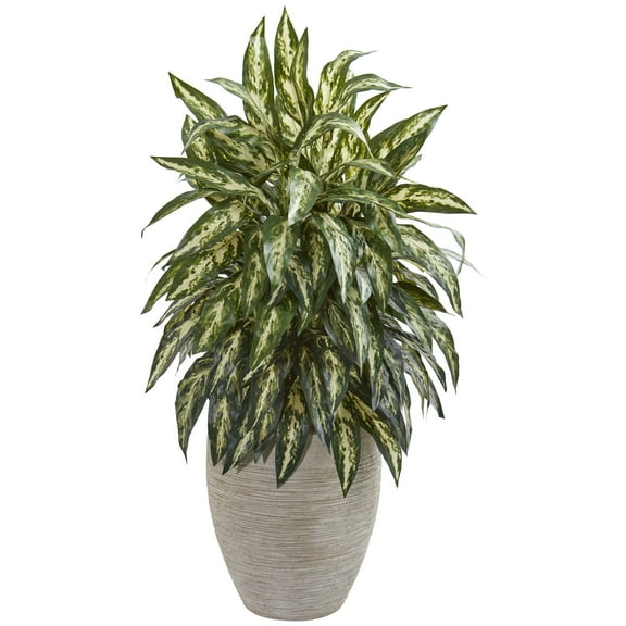 Nearly Natural Green Aglaonema Artificial Plant in Sand Colored Planter