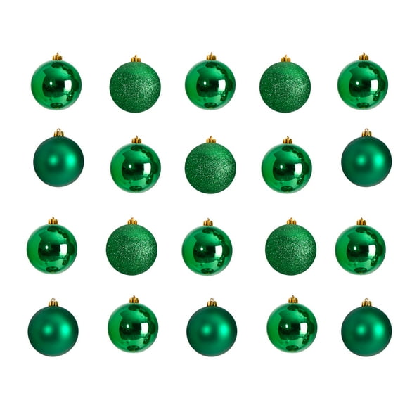 Nearly Natural Green Plastic Holiday Christmas 3" Shatterproof Ornament Set, 20 Count