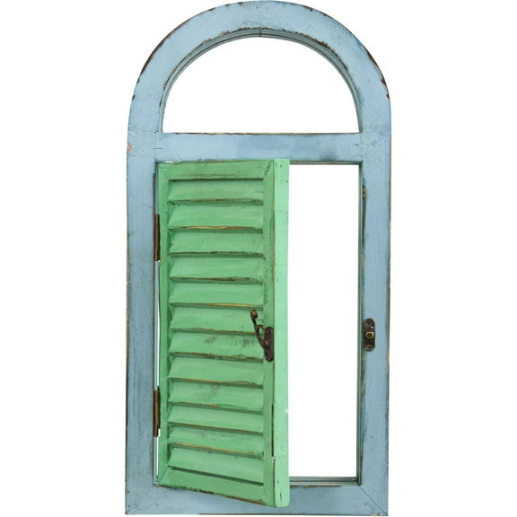 Nearly Natural Green and Blue 17" Rectangle Vintage Window Shutter and Mirror