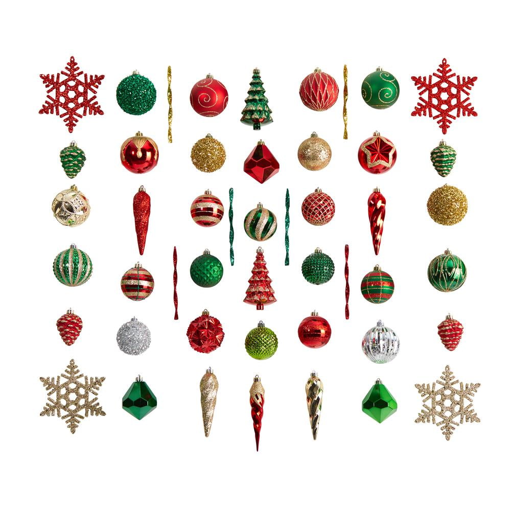 Deluxe Shatterproof Red and Gold Christmas Tree Ornament Set