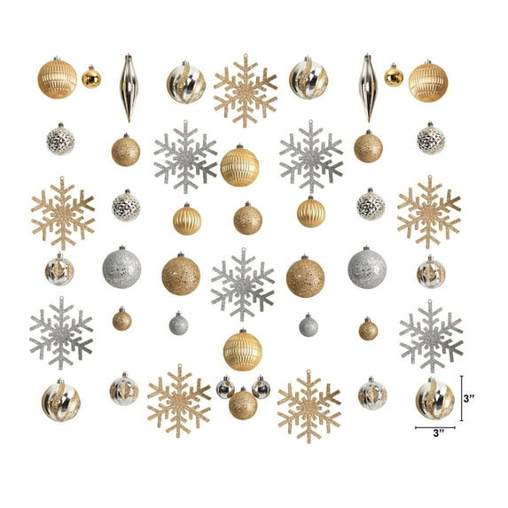 Nearly Natural Holiday Deluxe Shatterproof, 60 Count Christmas Tree Ornament Box Set, Re-Useable Container, Assorted
